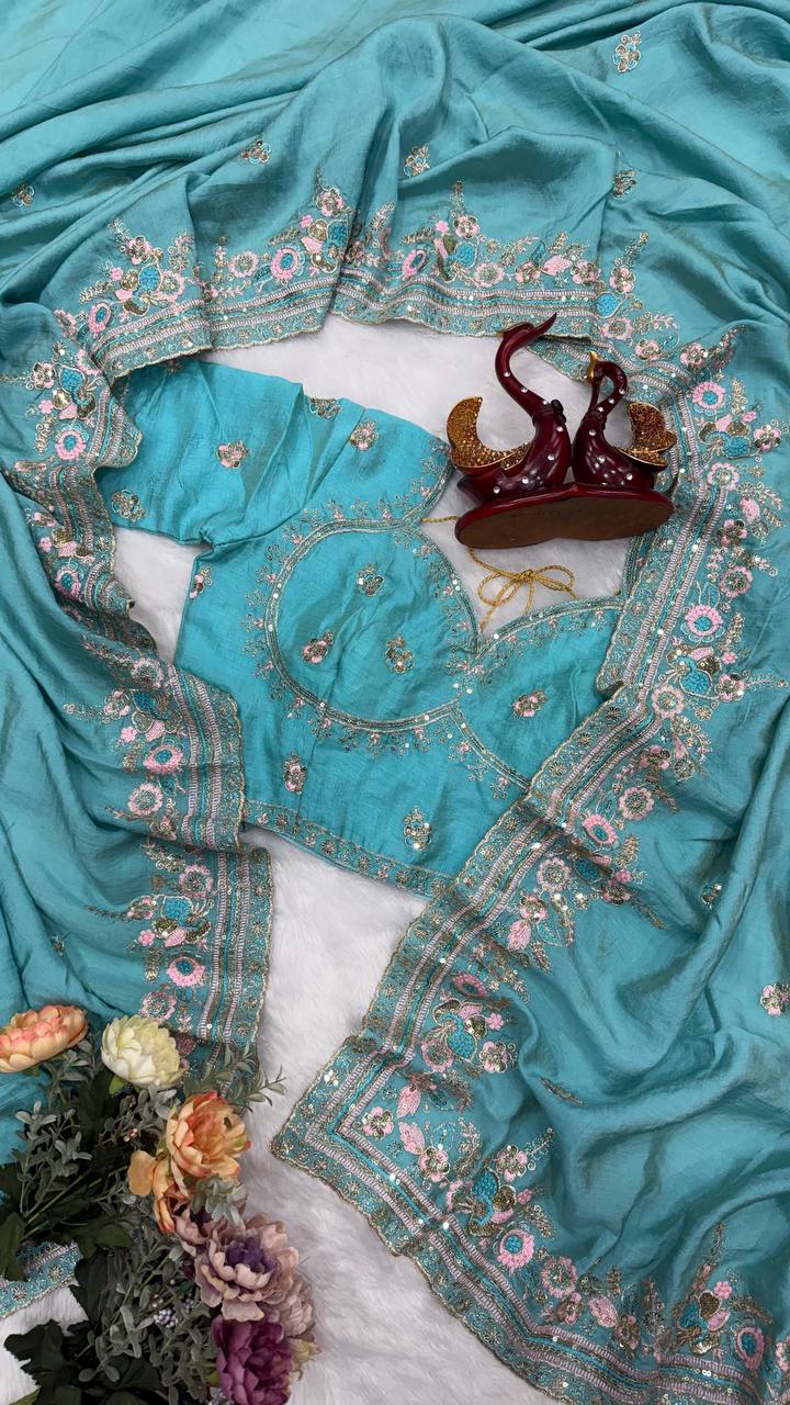 Soft NC Vichitra Beautiful Sequence and multi color Saree