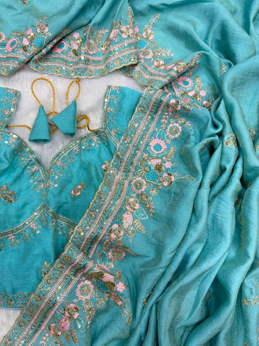 Soft NC Vichitra Beautiful Sequence and multi color Saree