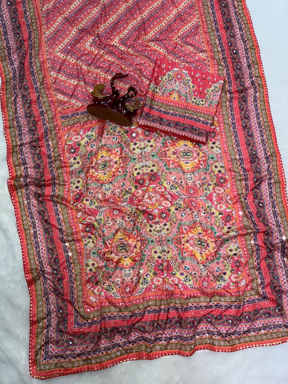 Soft Chinnon with beautiful print saree