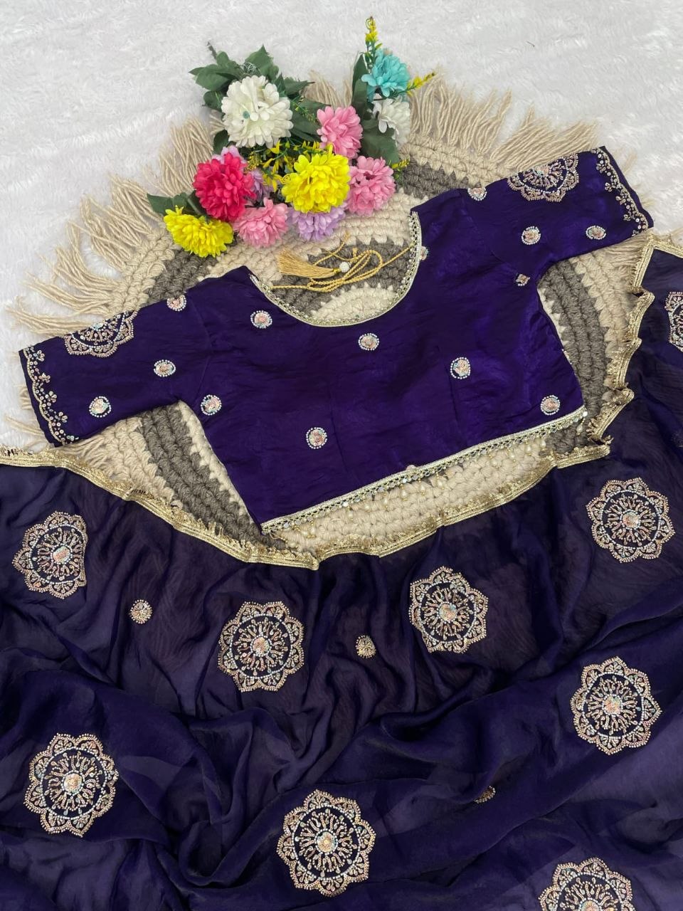 Very Soft nd Elegant rich look space silk fabric with amazing embroidery beats work saree