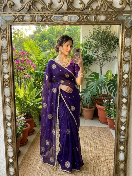 Very Soft nd Elegant rich look space silk fabric with amazing embroidery beats work saree