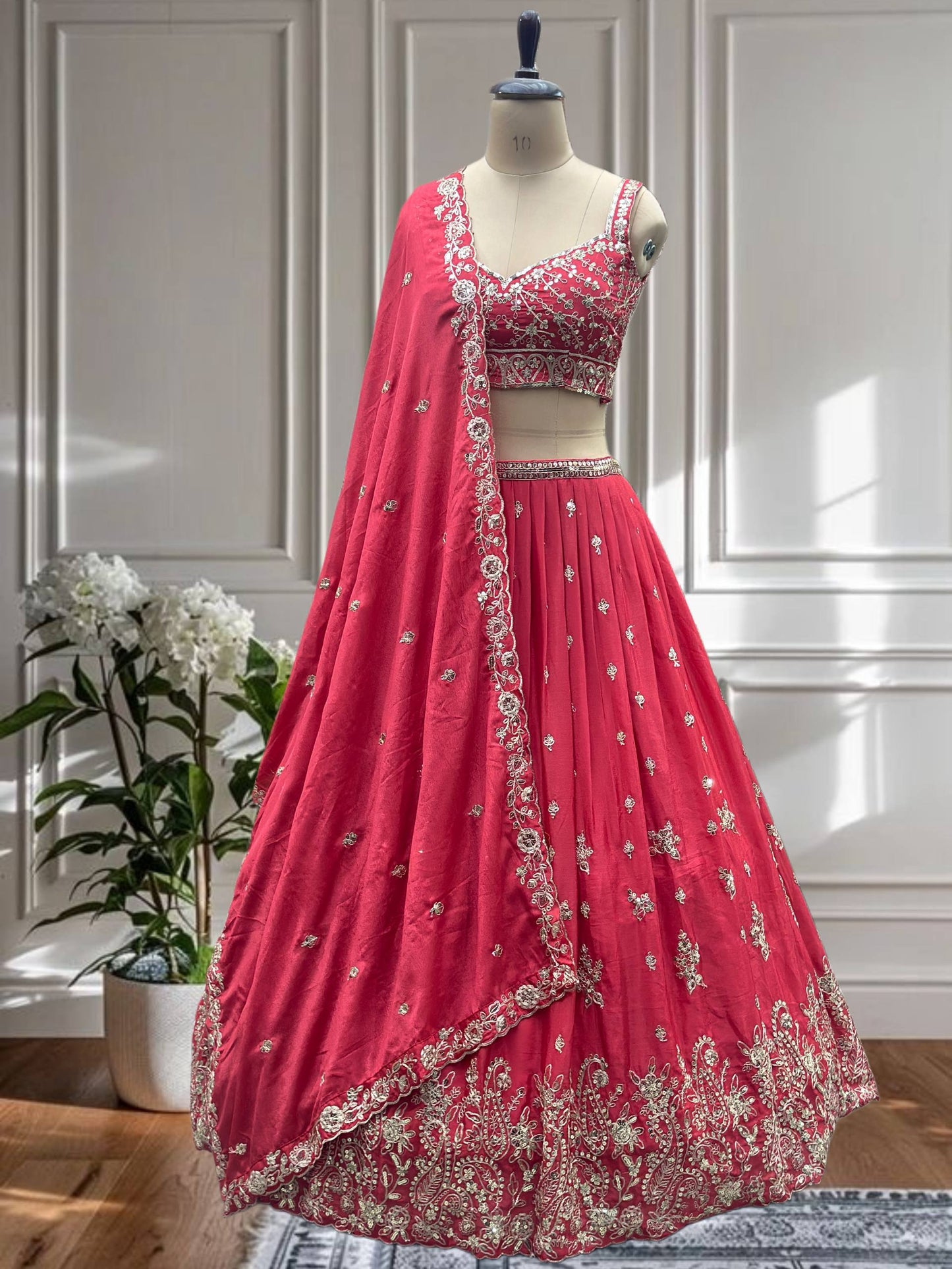 Chinon Silk Digital Print with Sequins Codding Embroidery Work Choli