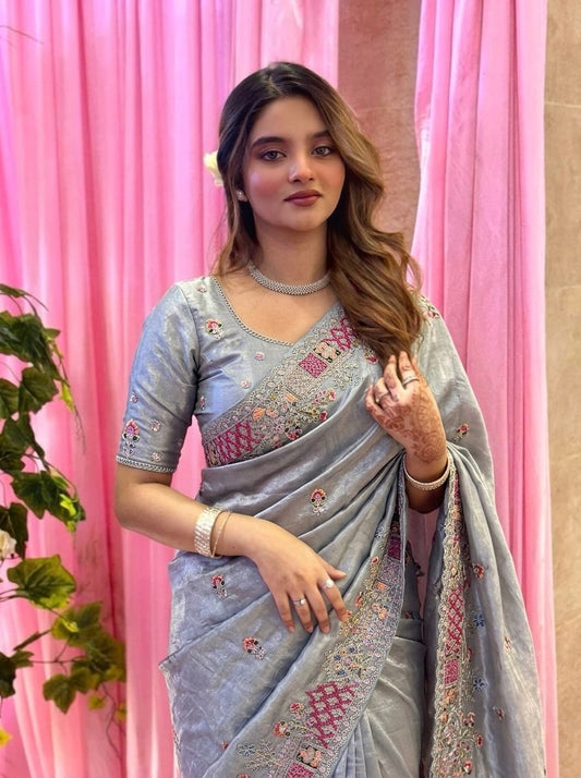 Designer Party Wear Pure Soft Tissue Silk Saree