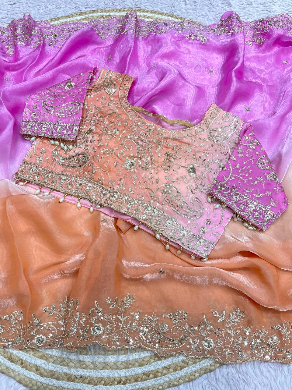 Premium fandy satin paidding with c pallu embroidery work saree