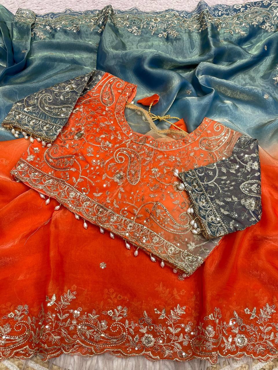 Premium fandy satin paidding with c pallu embroidery work saree