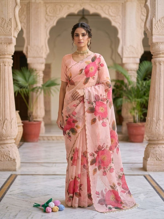 Soft Tebby silk with floral print saree