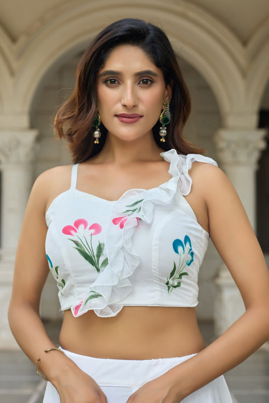 Soft Georgette hand-painted floral design lehenga