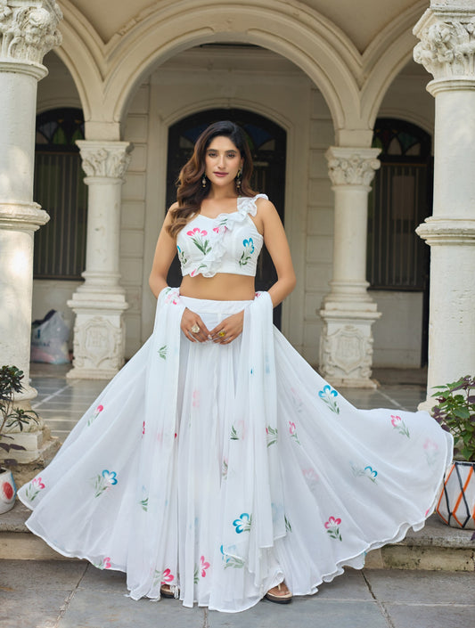 Soft Georgette hand-painted floral design lehenga