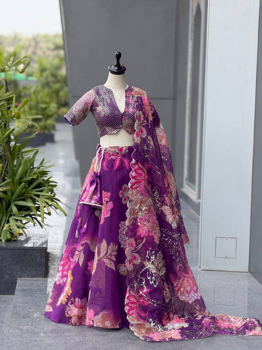 Organza digital printed lehnga