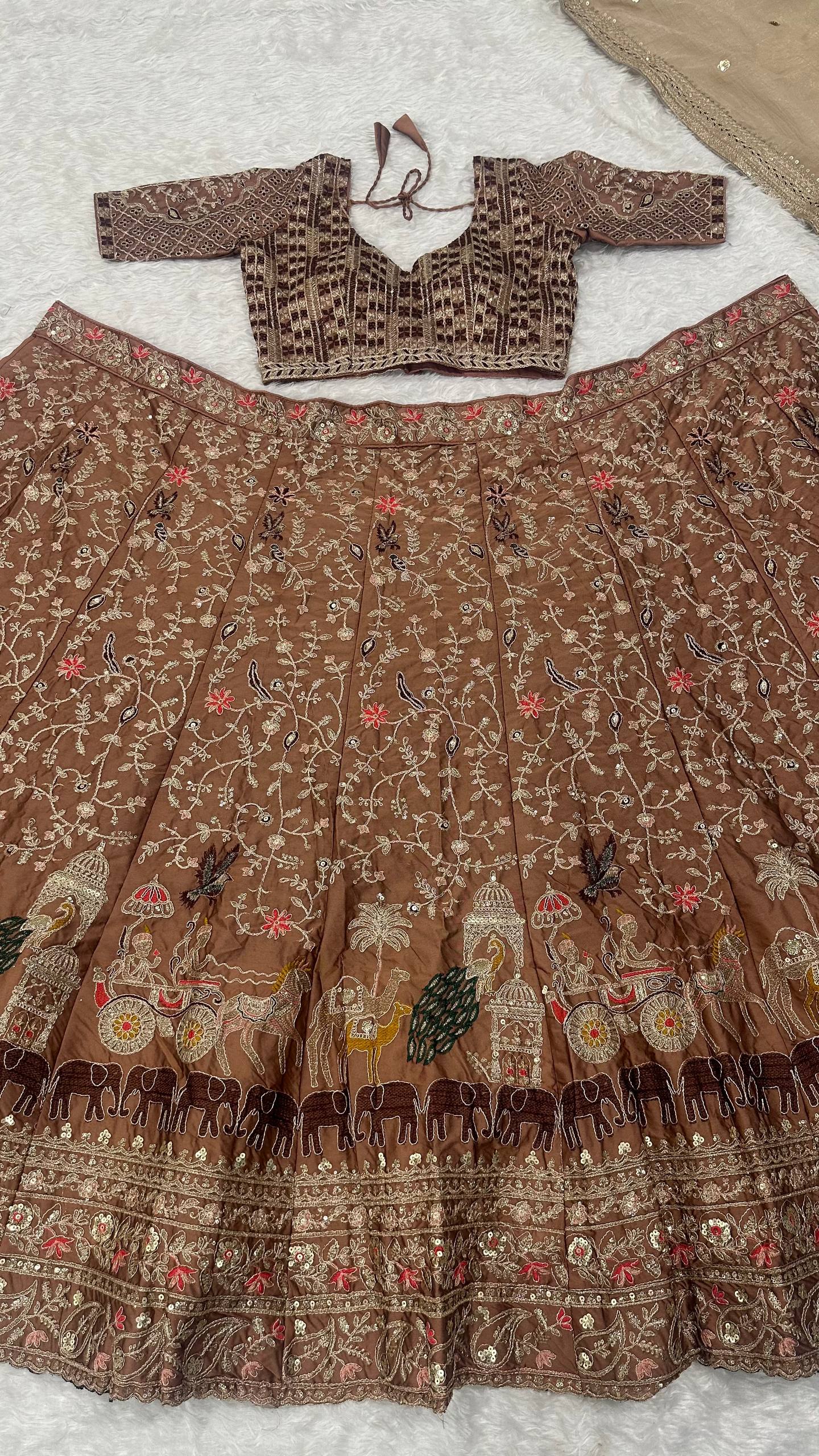 Kasturi silk lehenga with dori sequins & thread work choli