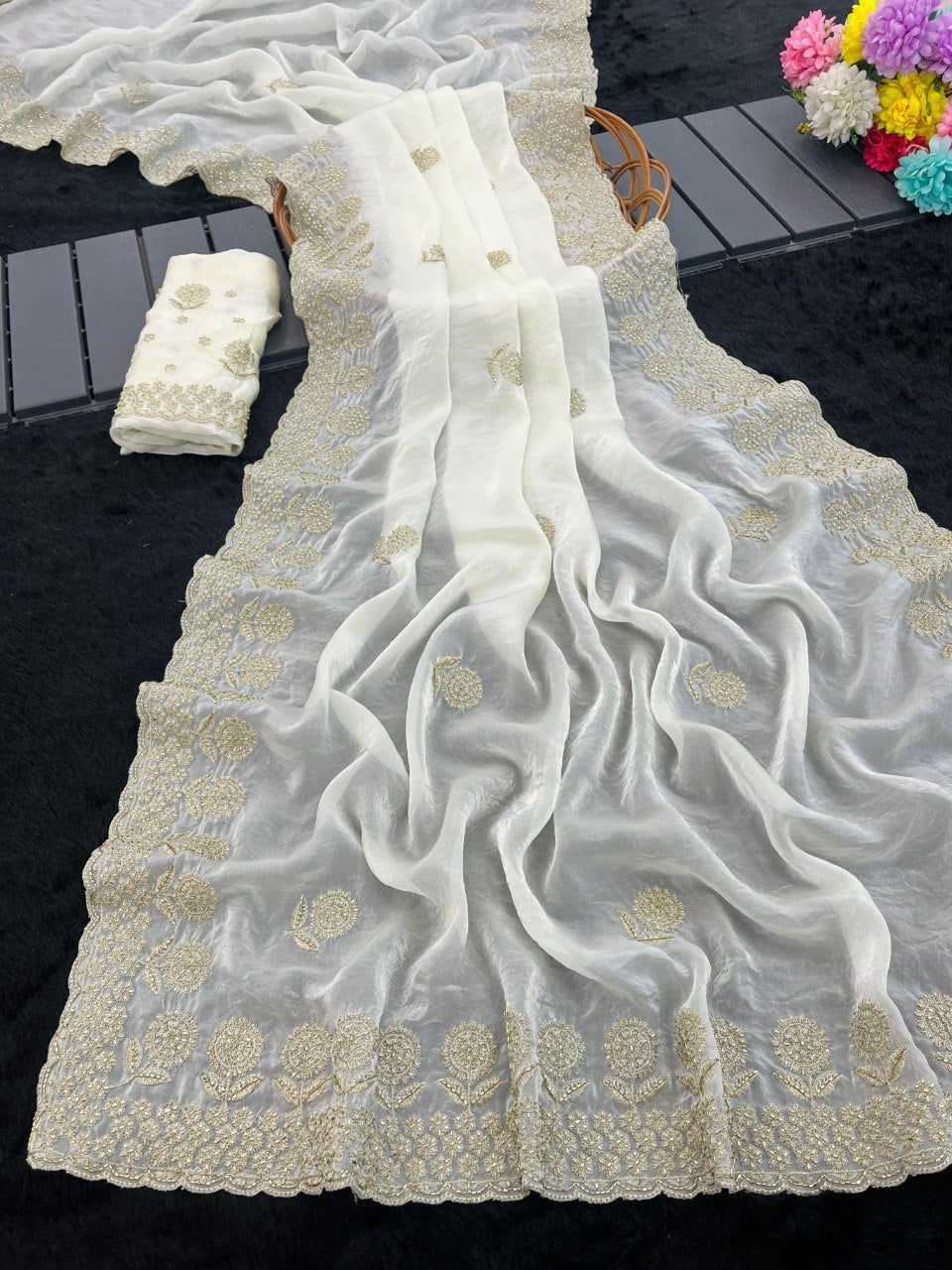 Premium Fandy satin with c pallu bits embroidery work saree