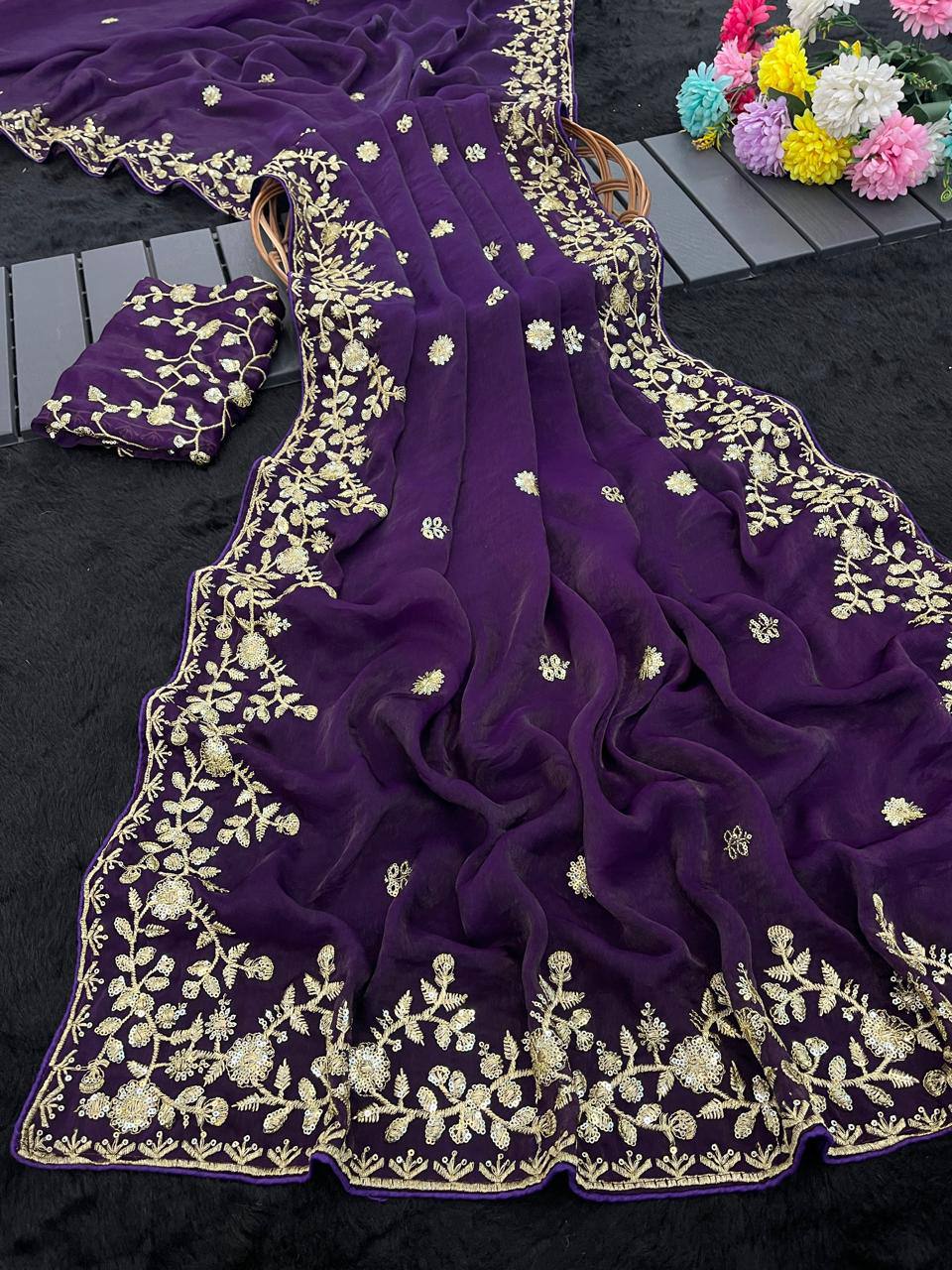 Premium Fandy chiffon with c pallu 3 mm sequnce saree