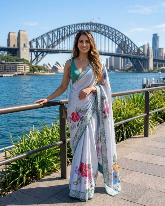Cocktail Party Wear Satin silk Saree