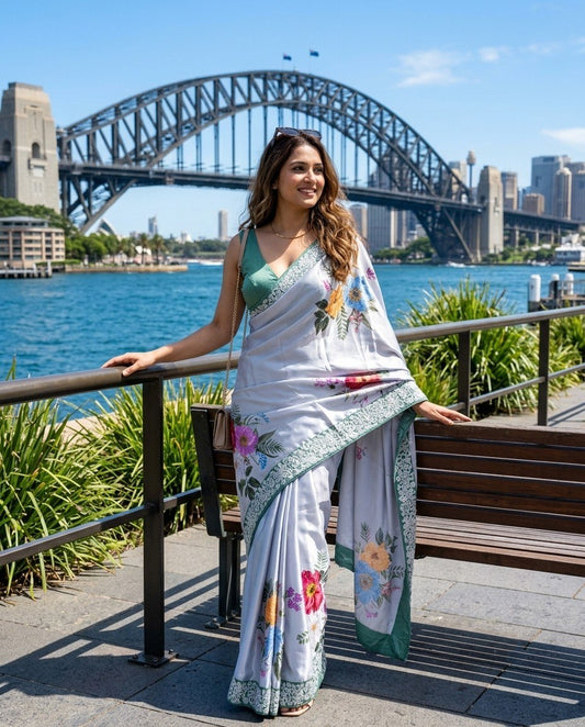 Cocktail Party Wear Satin silk Saree