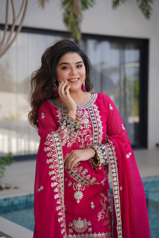 New Designer Party Top Pallazo & Dupatta Set