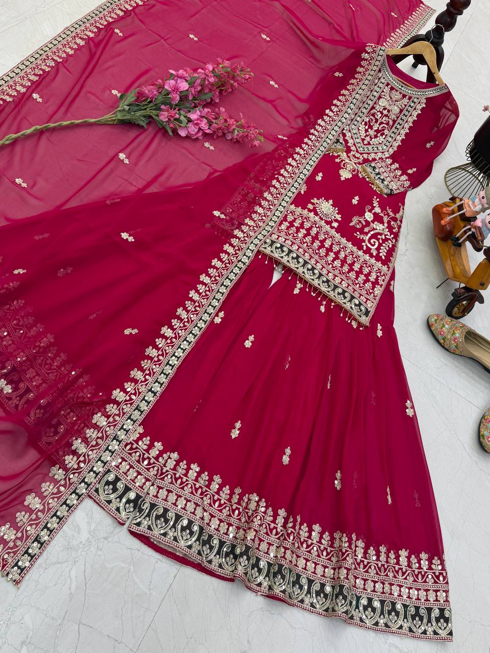 New Designer Party Top Pallazo & Dupatta Set