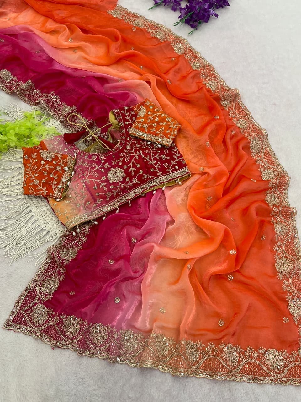Very soft & elegant rich look fendy sartin pedding fabric saree