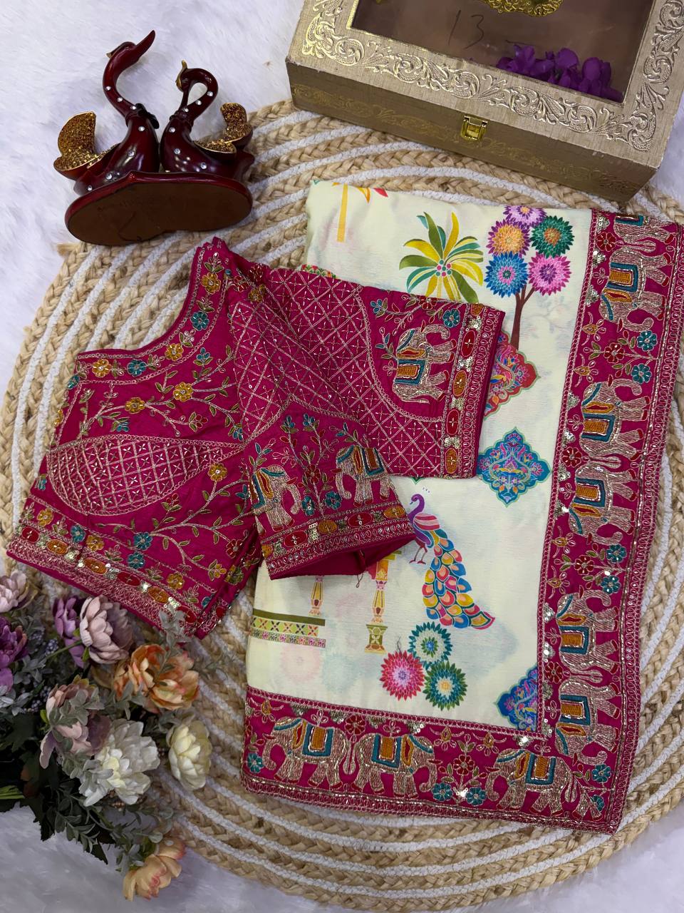 Soft Chinnon Silk with beautiful Print Saree