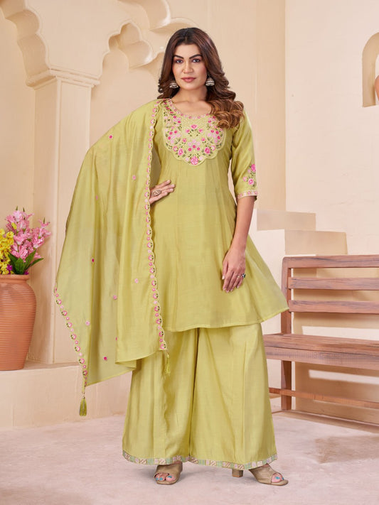 Mal Chanderi Multi Embroidery Thread With Real Hand Work Anarkali Kurti