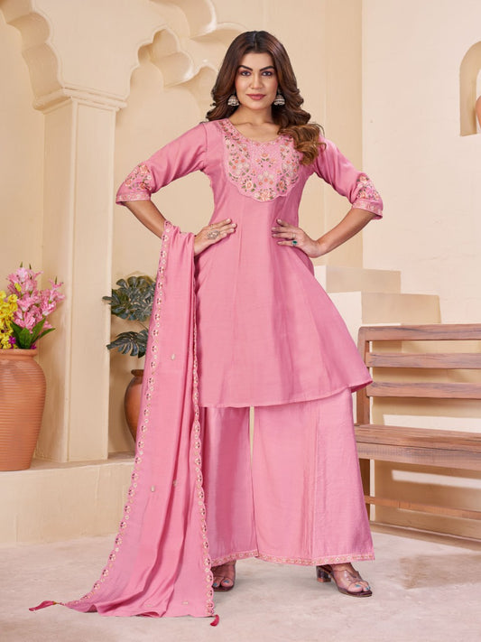 Mal Chanderi Multi Embroidery Thread With Real Hand Work Anarkali Kurti