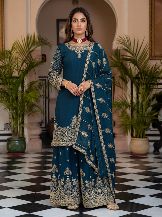 Elevate your festive style with these stunning embroidered sharara suits