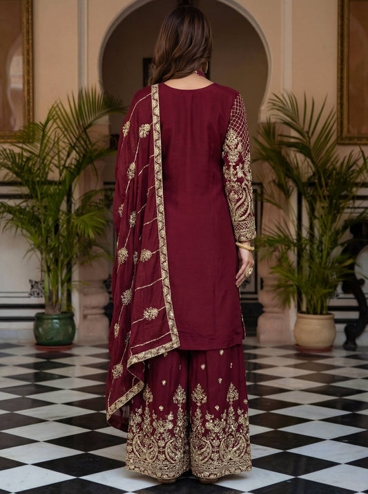Elevate your festive style with these stunning embroidered sharara suits