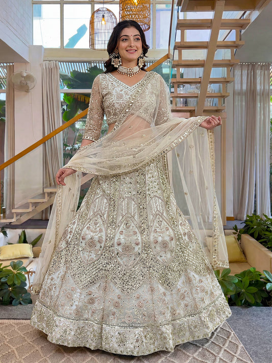 Butterfly Net Sequins and Codding Embroidery Work Lehenga