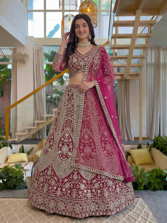 Butterfly Net Sequins and Codding Embroidery Work Lehenga
