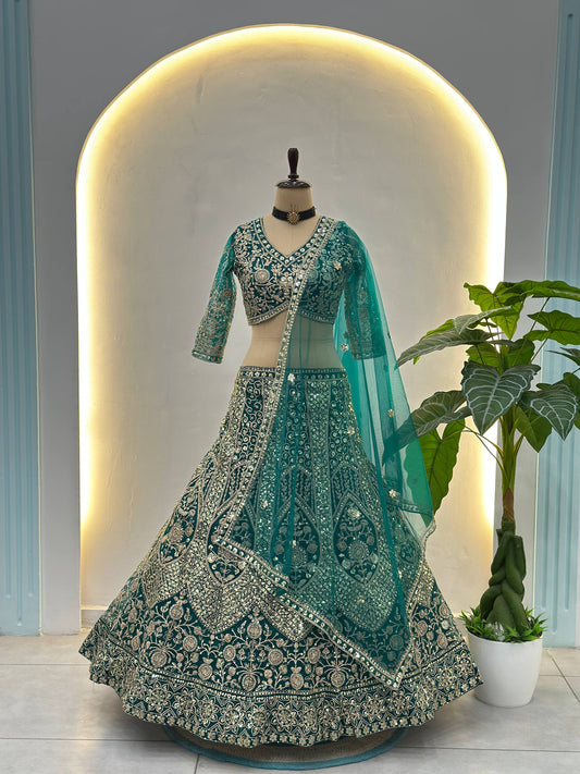 Butterfly Net Sequins and Codding Embroidery Work Lehenga