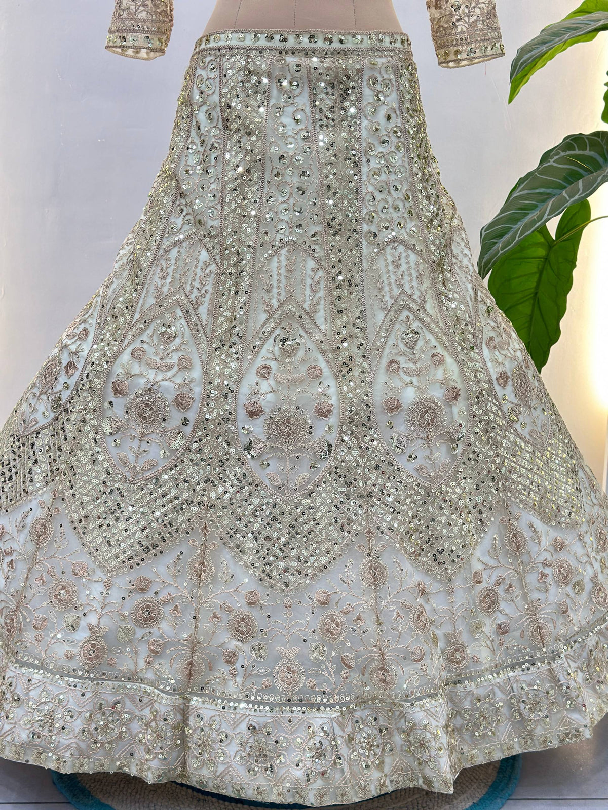 Butterfly Net Sequins and Codding Embroidery Work Lehenga