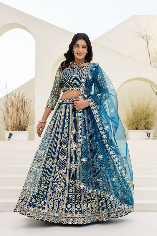 Butterfly Net Sequins and Codding Embroidery Work Lehenga Choli