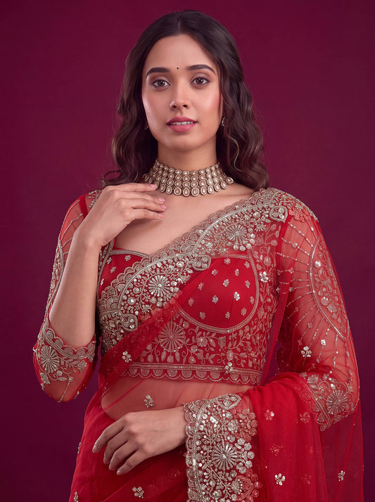 Net sequence Embroidery Work Saree
