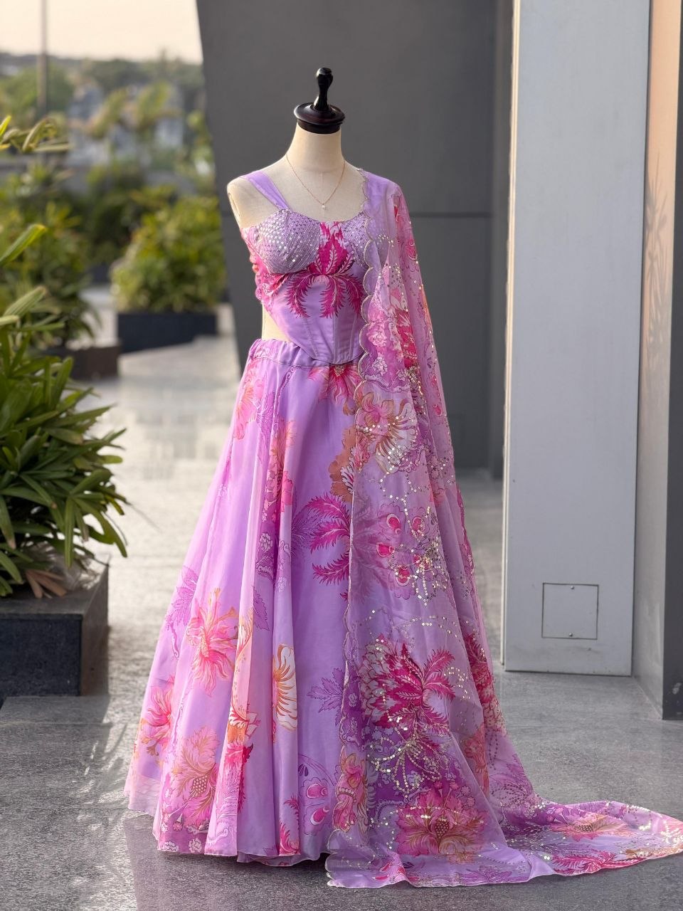 Pure Organza digital printed lehnga 8mtr flair lehnga