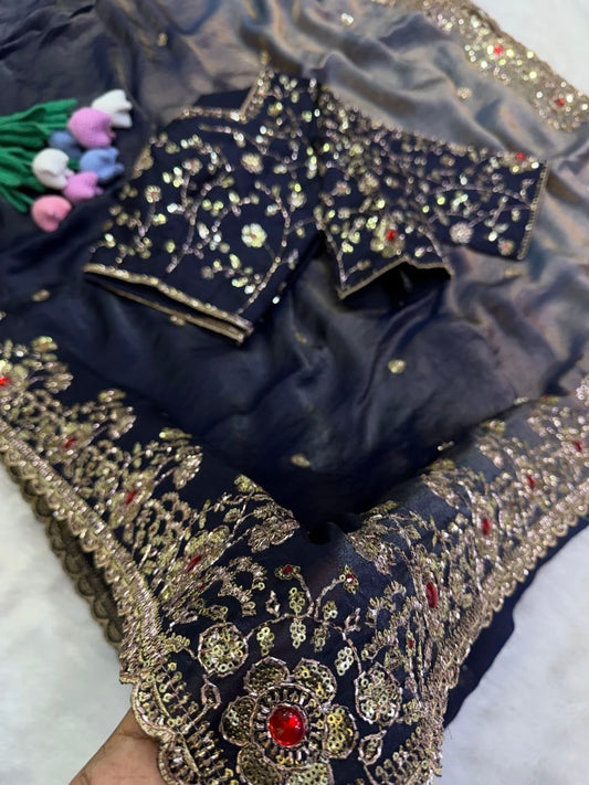 Fendy Satin in shaded fab Saree