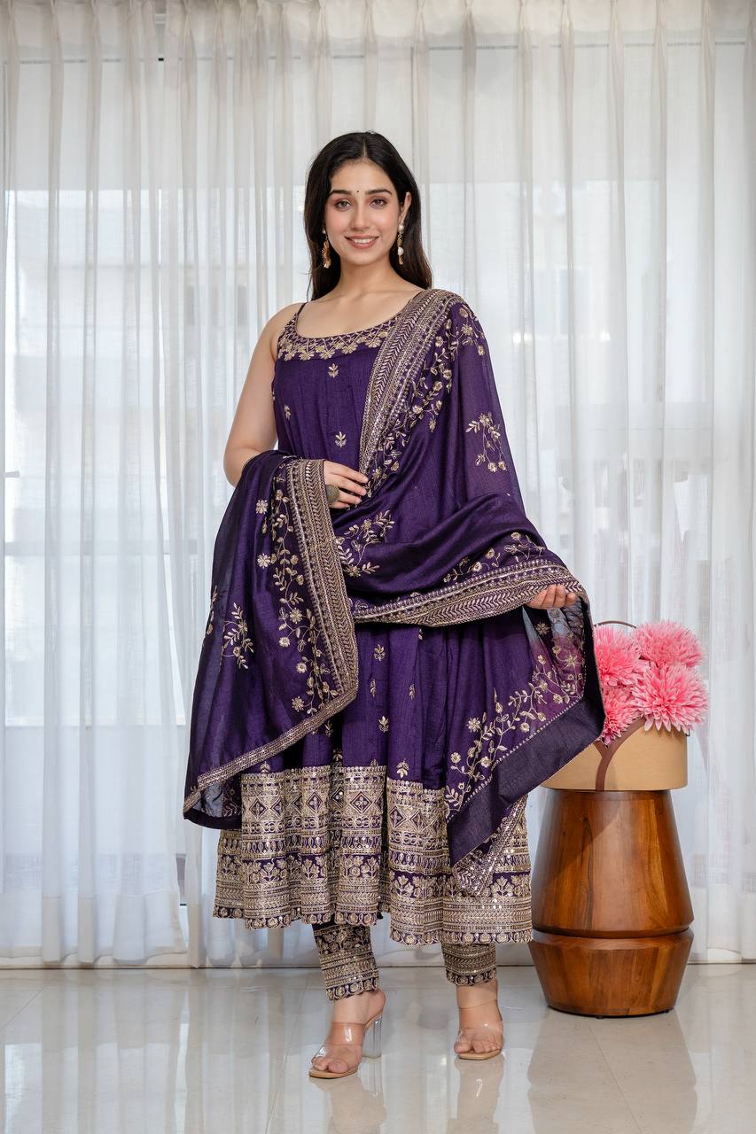 Vichitra Silk with Embroidery Zari Codding Sequins work And Dori Latkan
