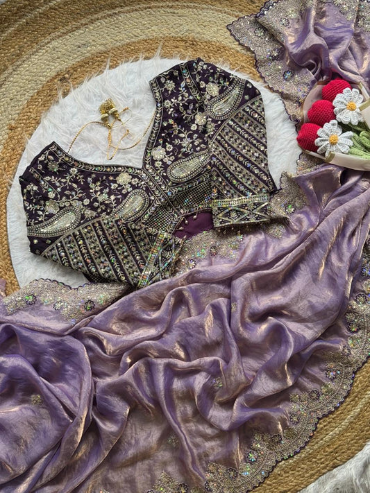 Soft Space Silk Saree With Heavy Embroidery Of Sequins Multi Thread