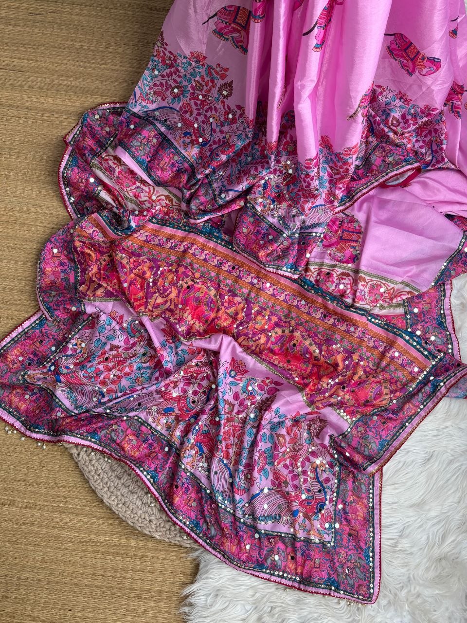 Very Soft and Elegant Rich look Soft Chinon Silk Digital Print Saree