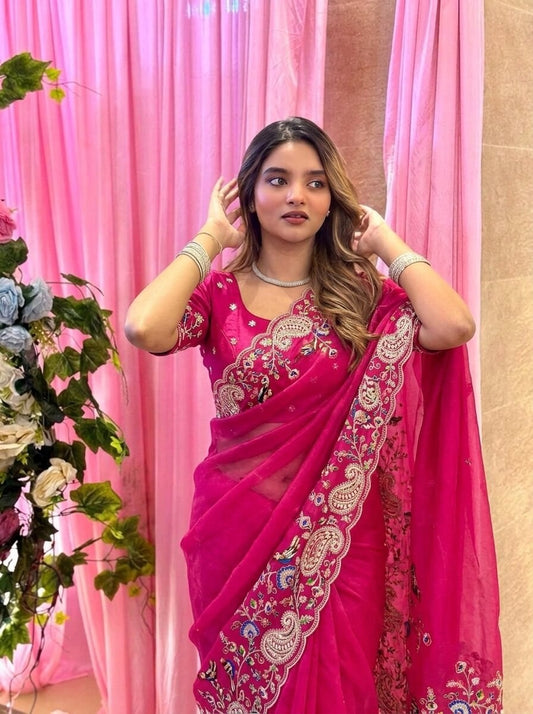 Designer Wedding Party Wear Soft Taby Silk Saree