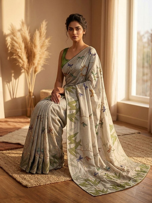 Soft Tebby silk with floral print saree
