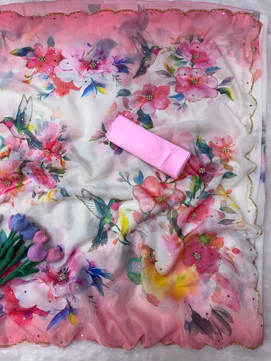 Soft Tebby silk with floral print saree