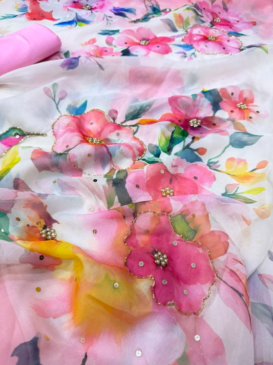 Soft Tebby silk with floral print saree