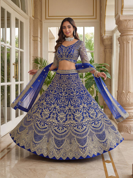 Butterfly Net Sequins and Codding Embroidery Work Lehenga