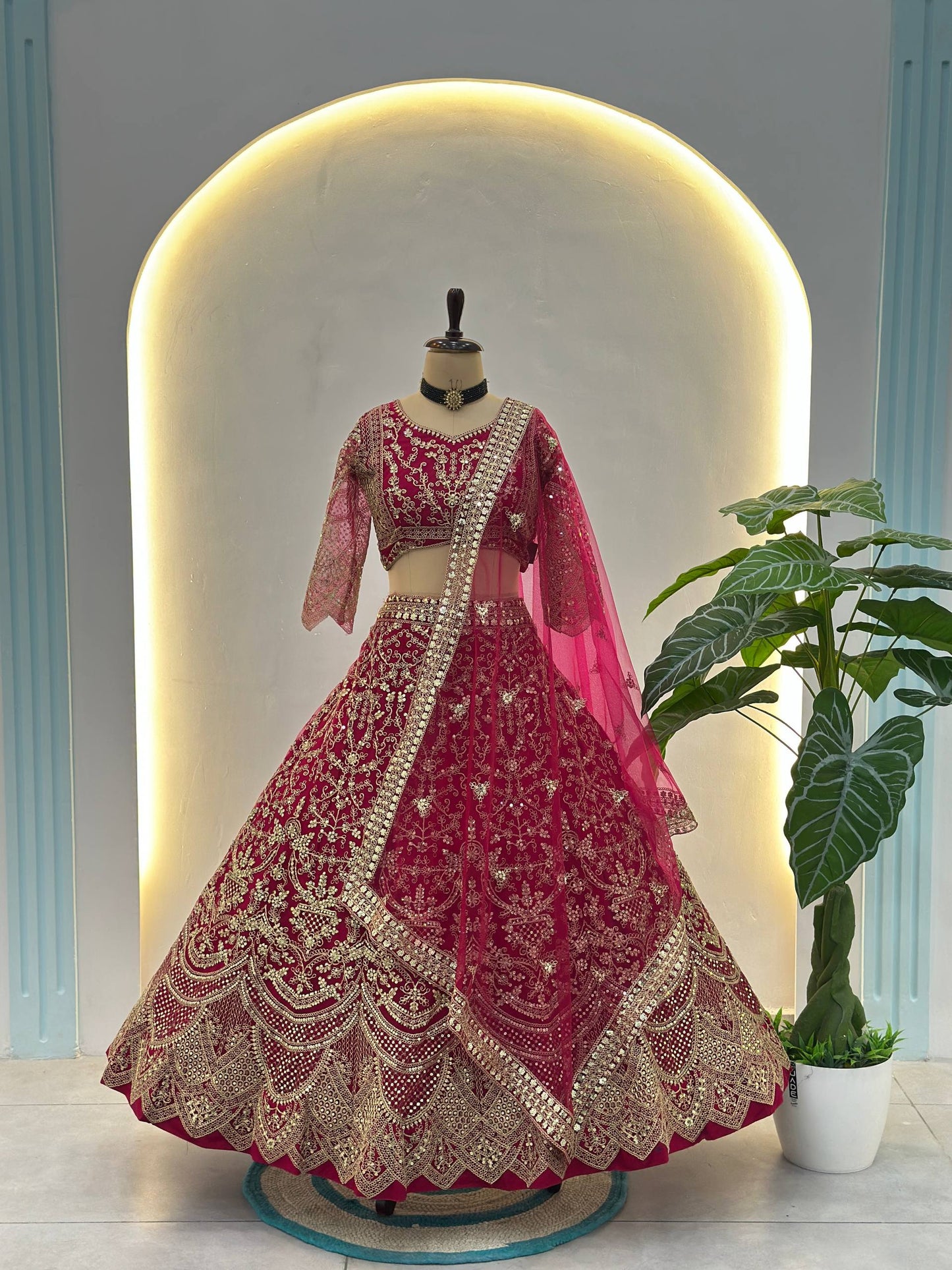 Butterfly Net Sequins and Codding Embroidery Work Lehenga