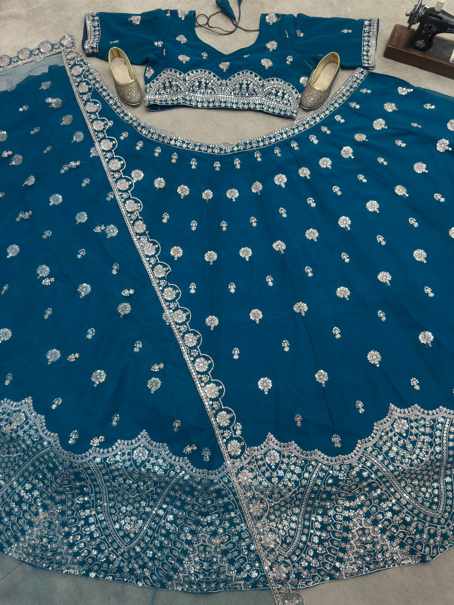 Faux Georgeet Sequins and Embroidery Work Choli