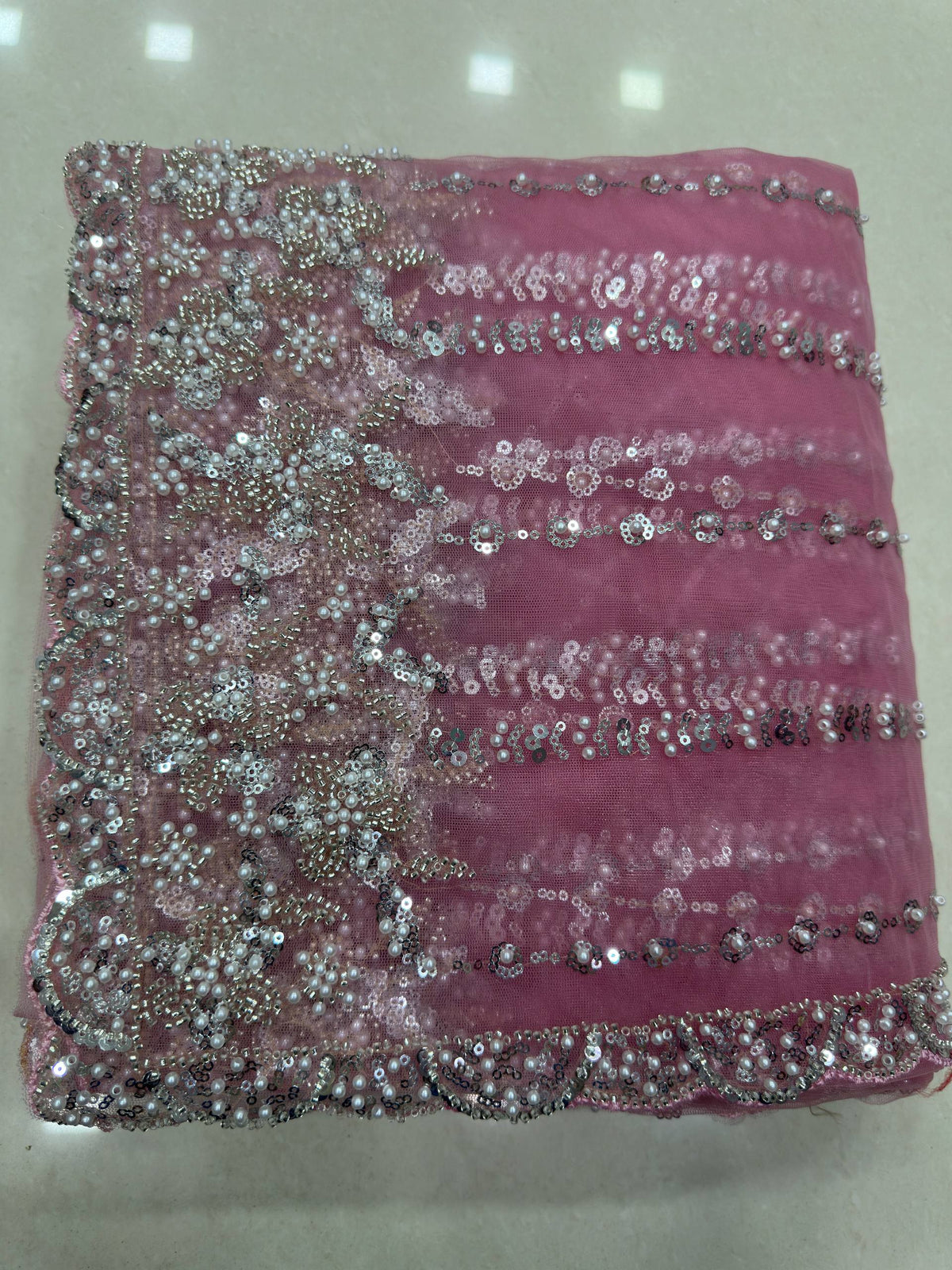 Net Intricately Bidds handwork embroidered saree