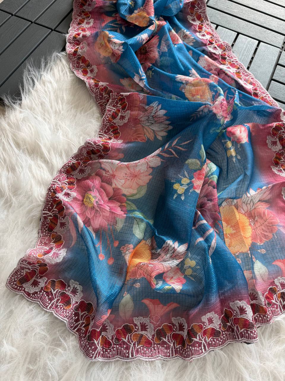 Superb Soft Kota doriya fabric with floral digital print saree