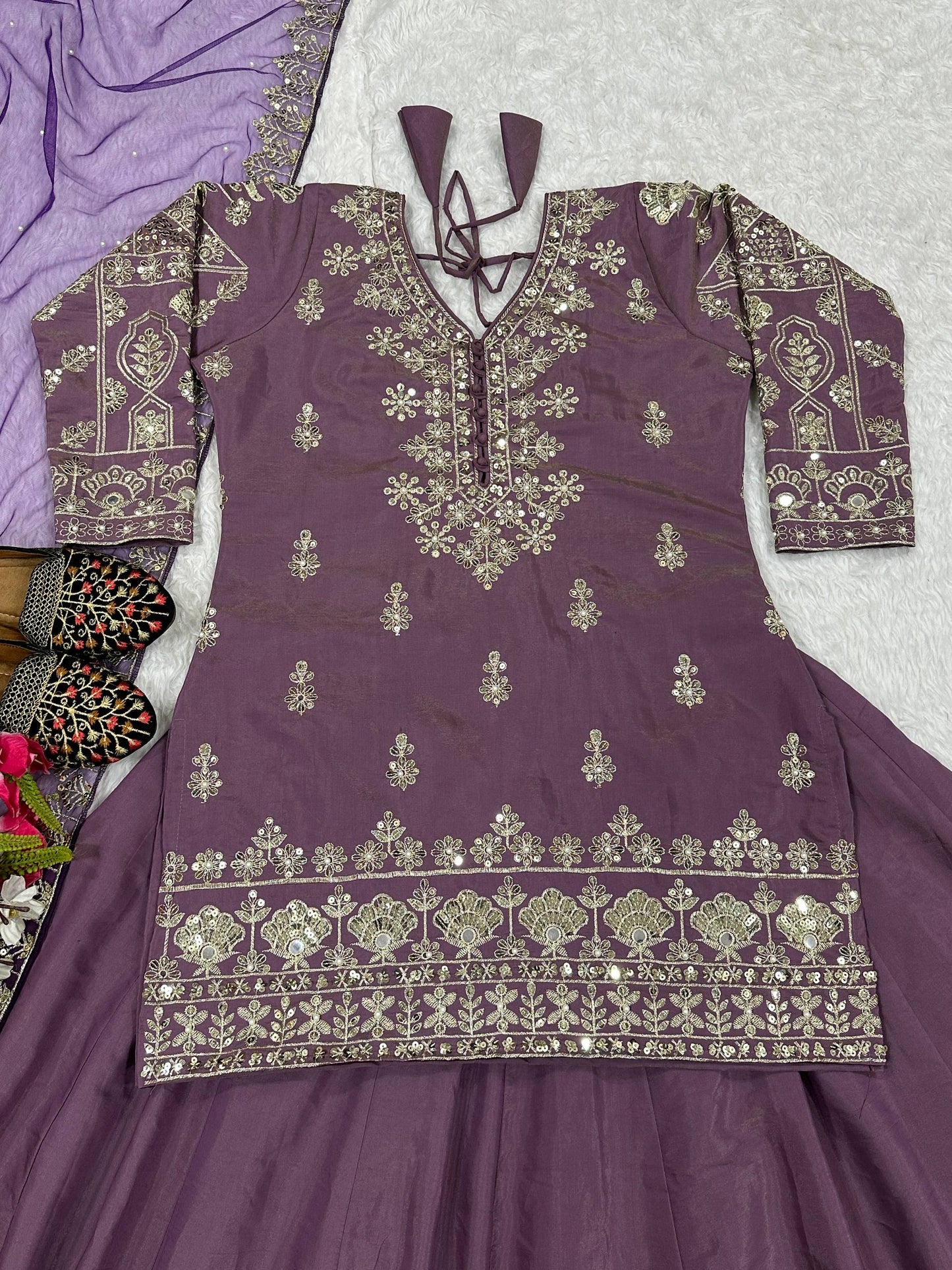 Simmer Silk Moti work with Embroidery Sharara