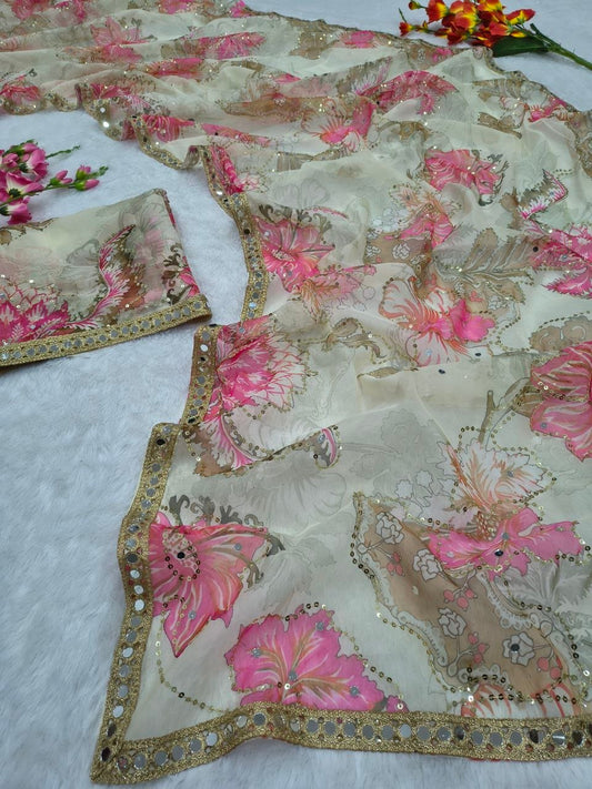 Premium Tabby Silk Embellished With Beautiful Print Saree