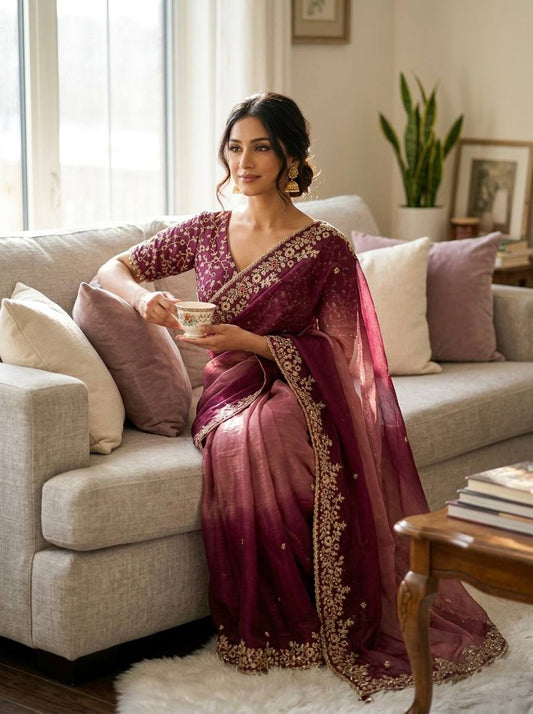 Shaded color in soft Frendy Chiffon Saree