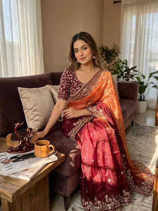 Shaded color in soft Frendy Chiffon Saree